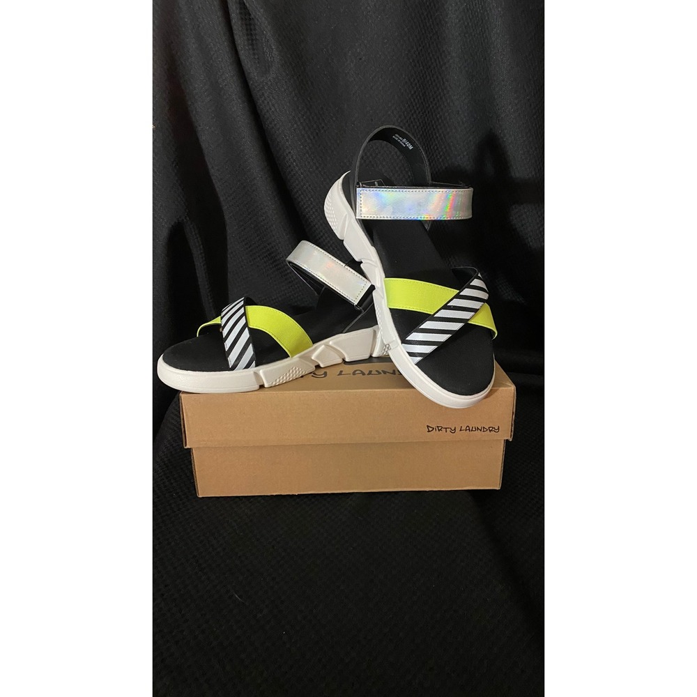 Dirty Laundry All Time3 Black Neon Striped Platform Sandals Womens 9 NEW